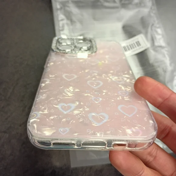 iPhone 13 Pro Pink Glitter Heart Transparent Shockproof Silicone Back Case - Picture 6 of 9